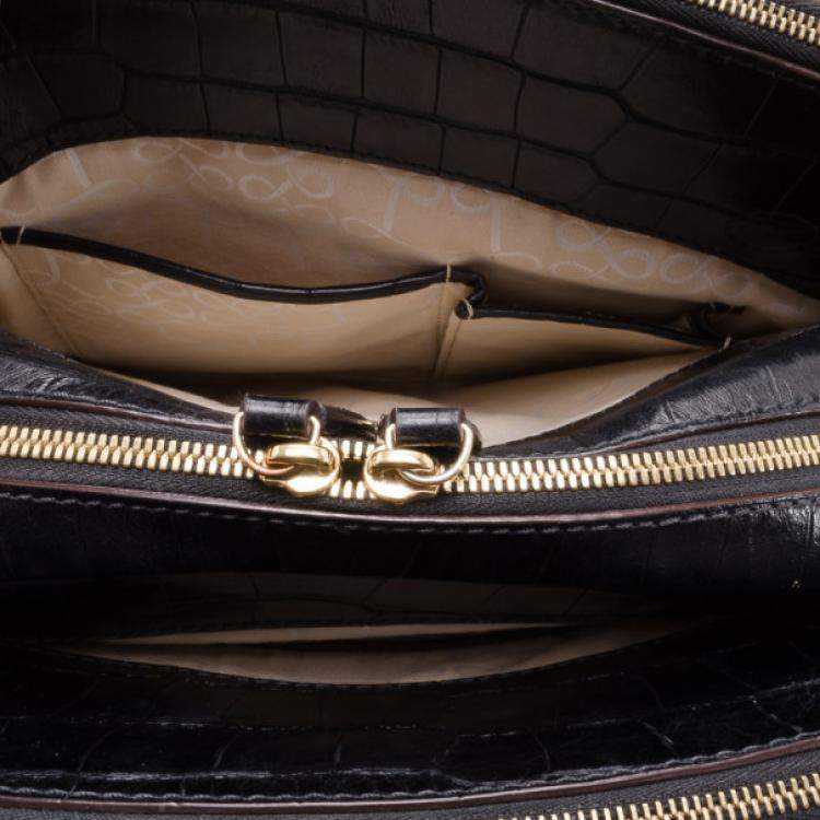 Pre Owned Lancel Black Embossed Large Adjani Satchel