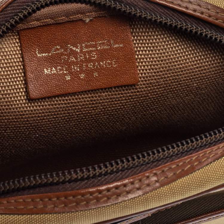 Pre Owned Lancel Beige/Brown Canvas And Leather Crossbody Bag