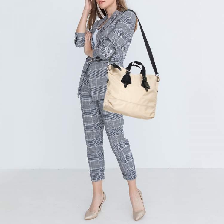 Pre Owned Lancel Beige/Black Nylon and Leather Basket Zip Tote