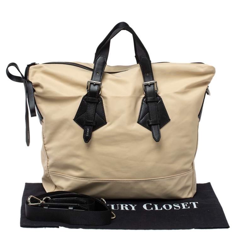 Pre Owned Lancel Beige/Black Nylon and Leather Basket Zip Tote