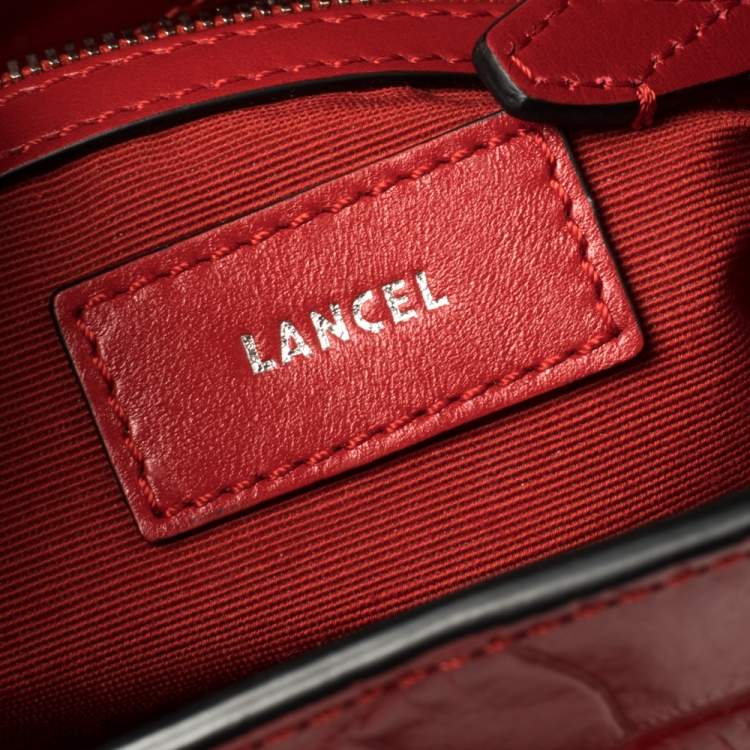 Pre Owned Lancel Red Croc Embossed Leather Le Huit Bucket Bag 