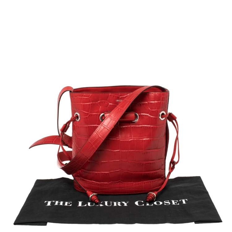 Pre Owned Lancel Red Croc Embossed Leather Le Huit Bucket Bag 