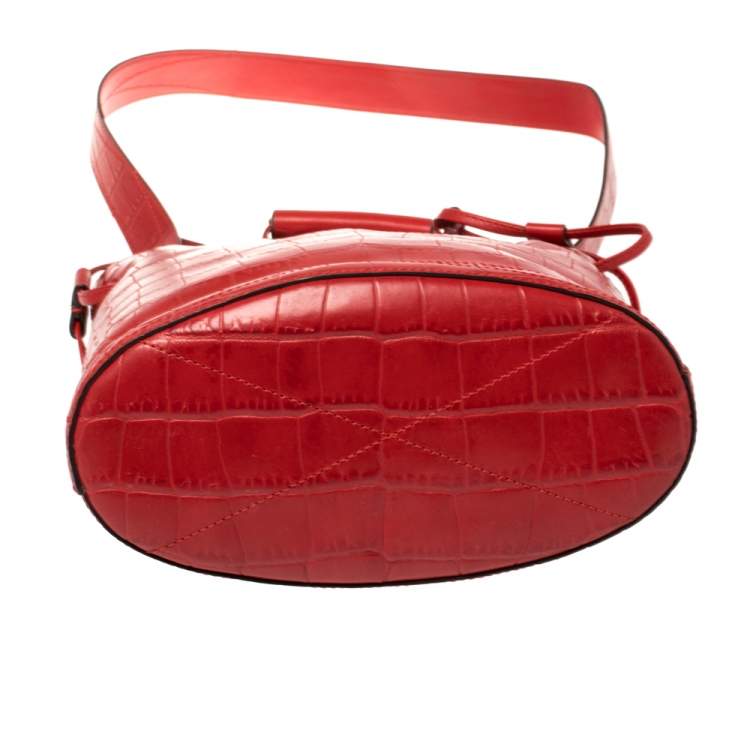 Pre Owned Lancel Red Croc Embossed Leather Le Huit Bucket Bag 