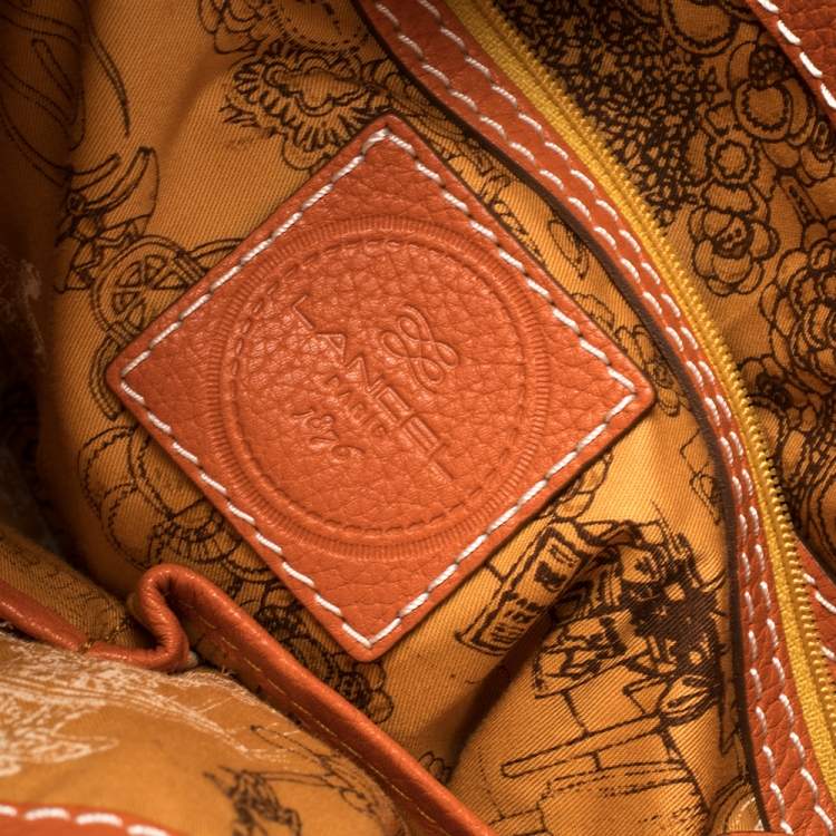 Pre Owned Lancel White/Orange Leather Premiere Flirt Bucket Bag