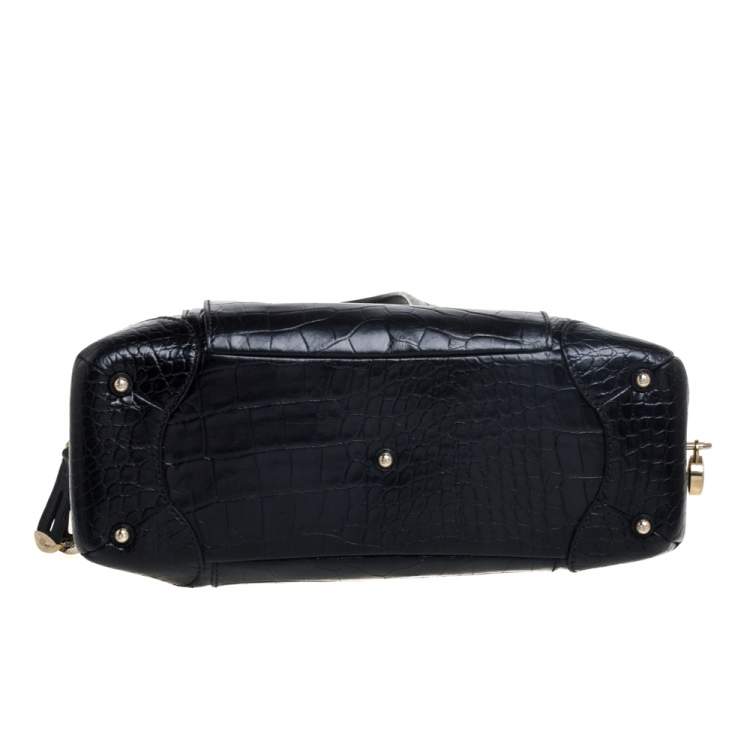 Pre Owned Lancel Black Croc Embossed Leather Adjani Satchel