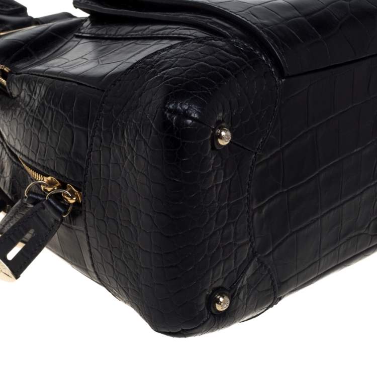 Pre Owned Lancel Black Croc Embossed Leather Adjani Satchel