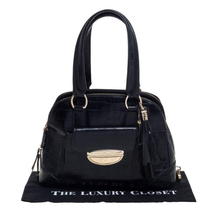 Pre Owned Lancel Black Croc Embossed Leather Adjani Satchel