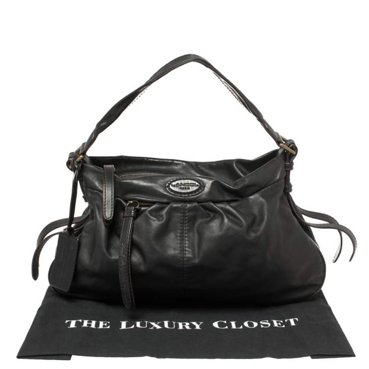 Pre Owned Lancel Black Leather Front Pocket Hobo