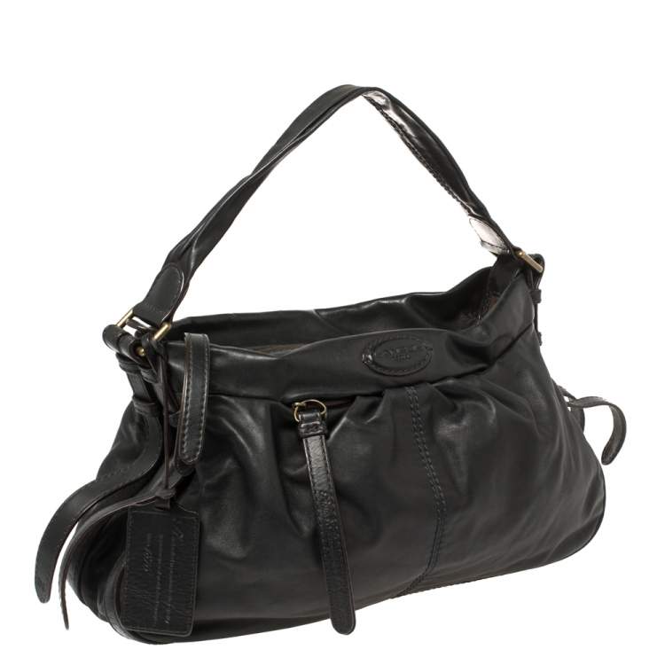 Pre Owned Lancel Black Leather Front Pocket Hobo