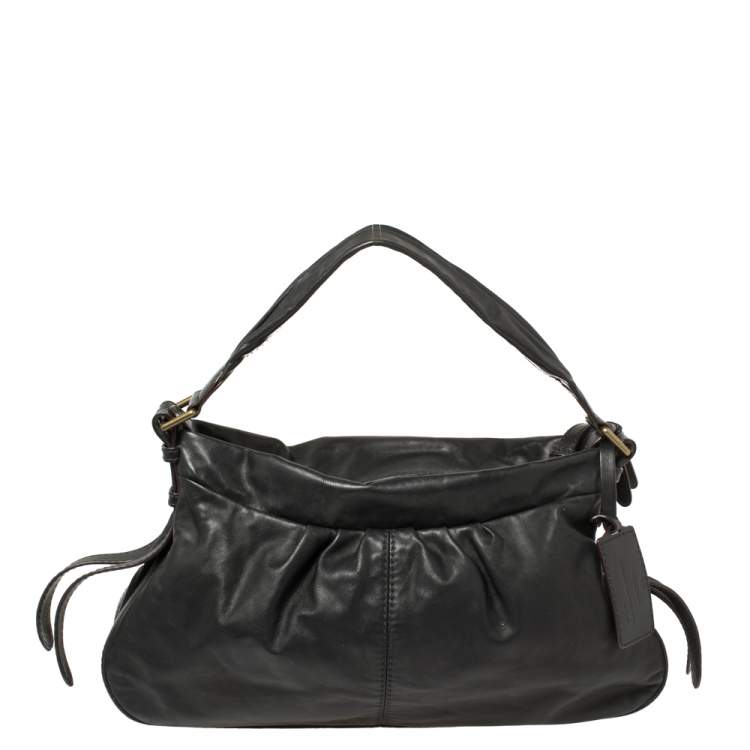 Pre Owned Lancel Black Leather Front Pocket Hobo