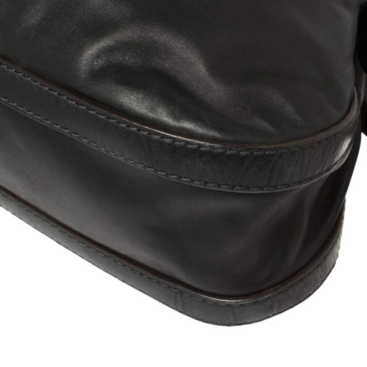 Pre Owned Lancel Black Leather Front Pocket Hobo