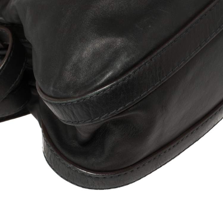 Pre Owned Lancel Black Leather Front Pocket Hobo