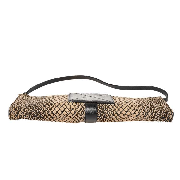 Pre Owned Lancel Beige/Black Python Printed Canvas and Leather Baguette