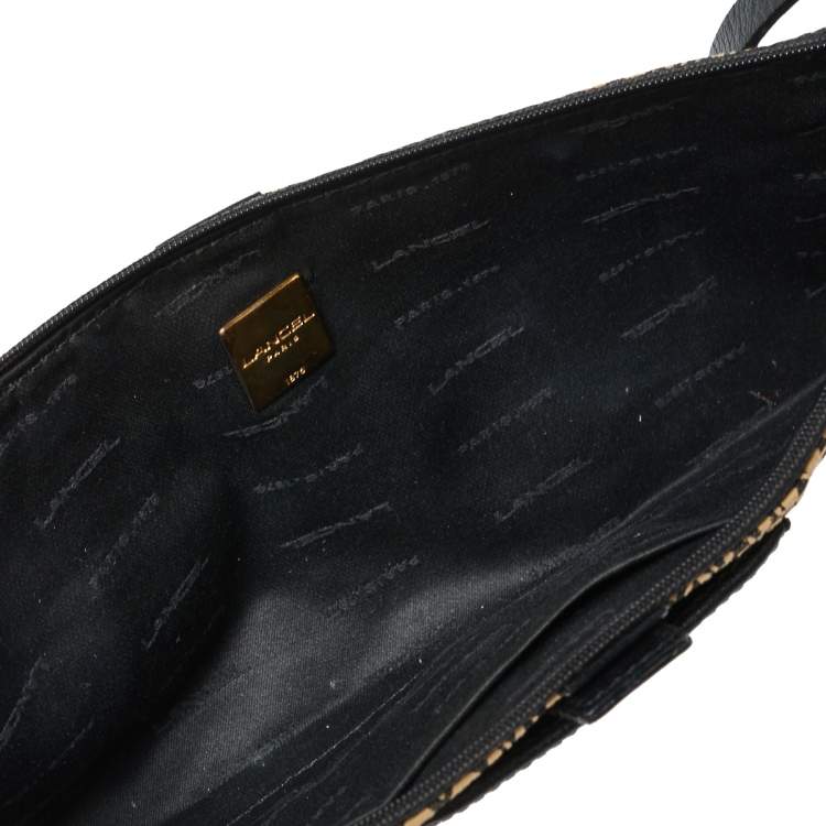 Pre Owned Lancel Beige/Black Python Printed Canvas and Leather Baguette