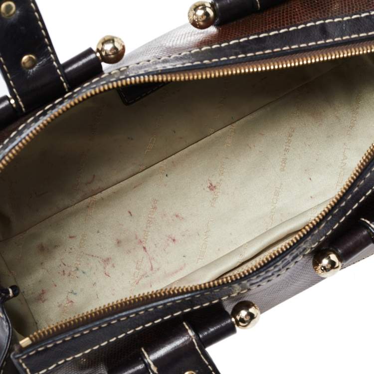 Pre Owned Lancel Brown Lizard and Leather Satchel
