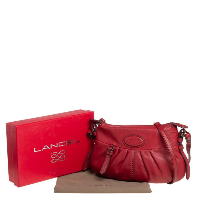 Pre Owned Lancel Red Pleated Leather Shoulder Bag