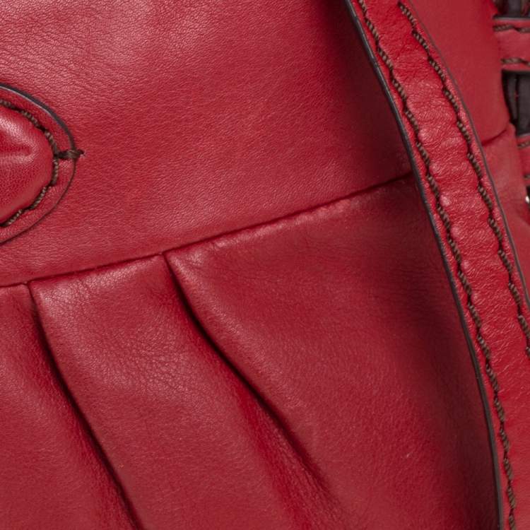 Pre Owned Lancel Red Pleated Leather Shoulder Bag