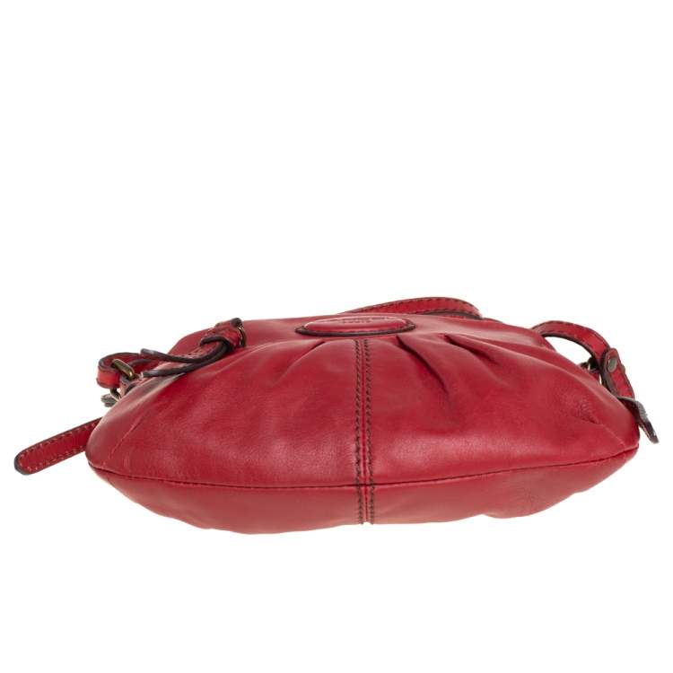 Pre Owned Lancel Red Pleated Leather Shoulder Bag