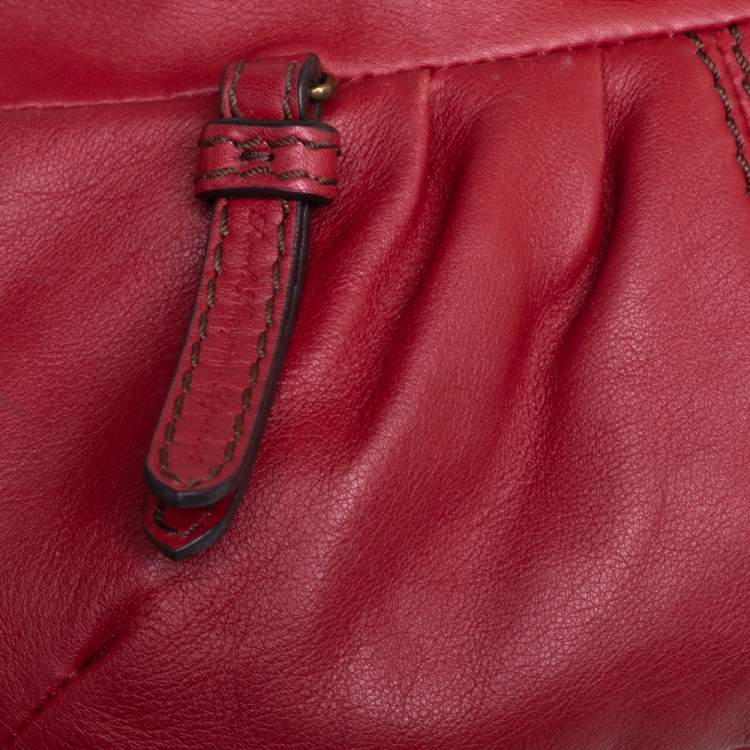 Pre Owned Lancel Red Pleated Leather Shoulder Bag