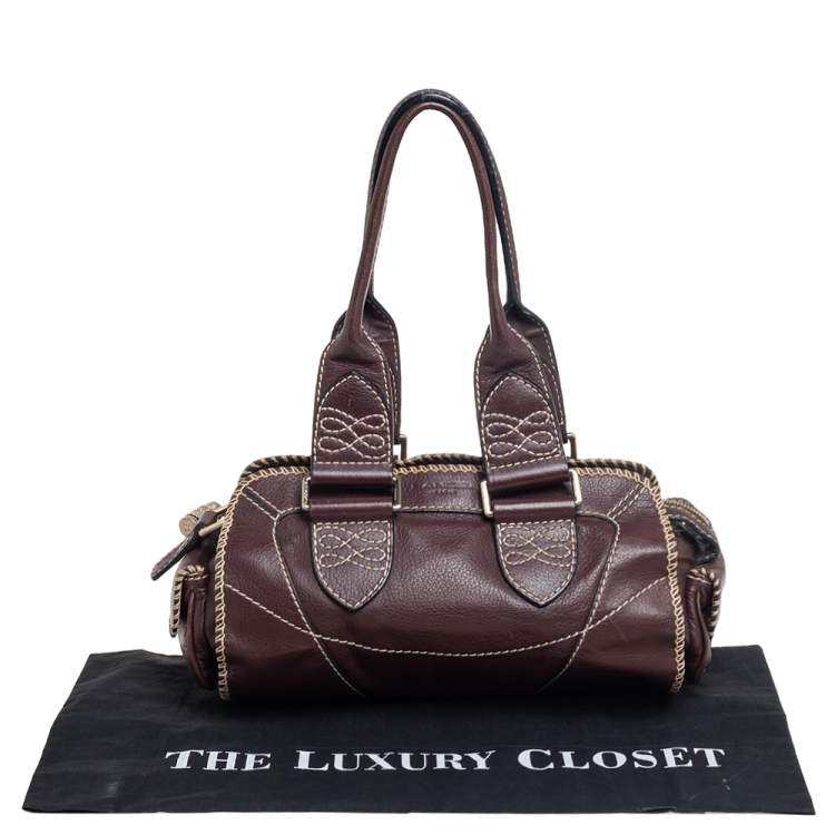 مملوكة مسبقًا Lancel Mocha Brown Whipstitch Leather Side Pocket Satchel