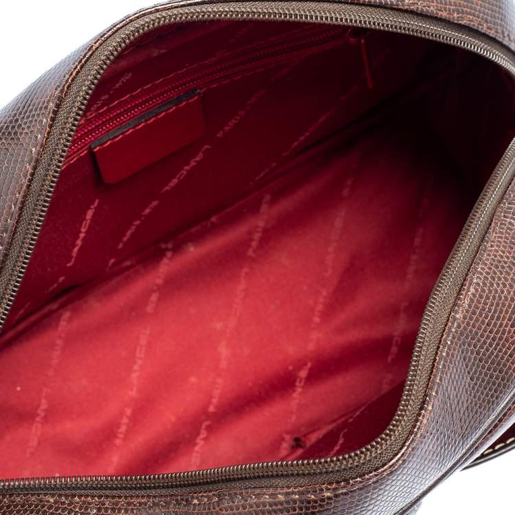 Pre Owned Lancel Dark Brown Lizard Embossed Leather Front Pocket Satchel