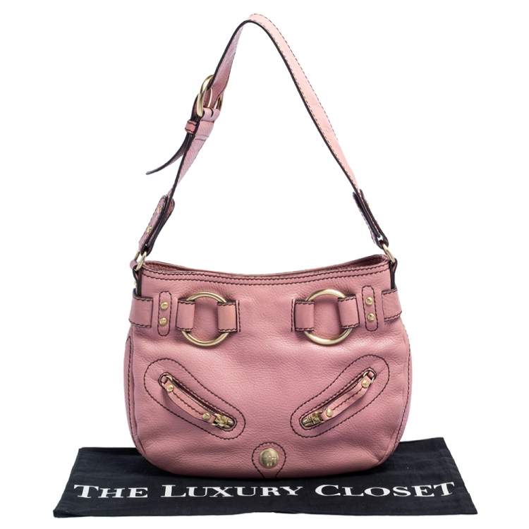 Pre Owned Lancel Pink Grained Leather Buckle Hobo