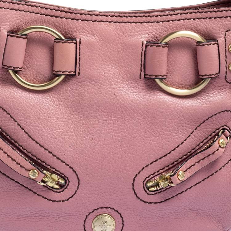 Pre Owned Lancel Pink Grained Leather Buckle Hobo