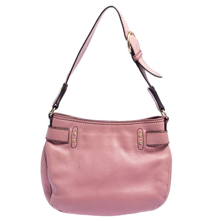 Pre Owned Lancel Pink Grained Leather Buckle Hobo