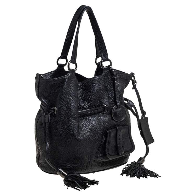 Pre Owned Lancel Black Pebbled Leather Premiere Flirt Bucket Bag
