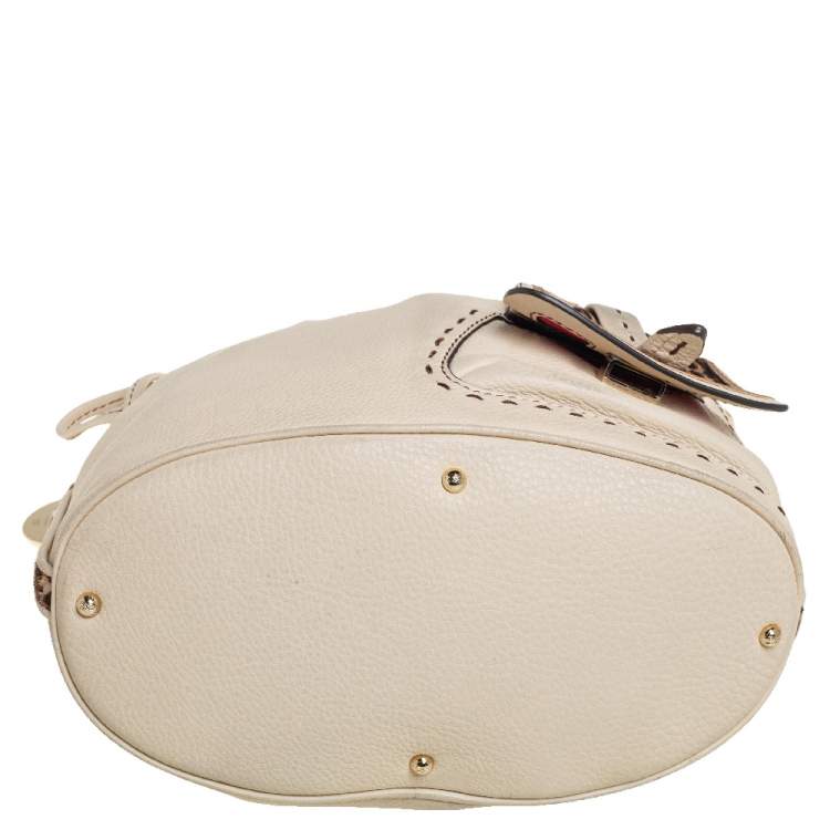 Pre Owned Lancel Cream Pebbled Leather Premiere Flirt Bucket Bag