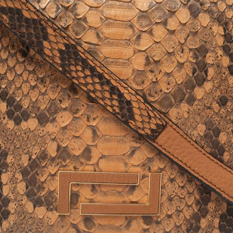 Pre Owned Lancel Tan Python and Leather Flap Top Handle Bag