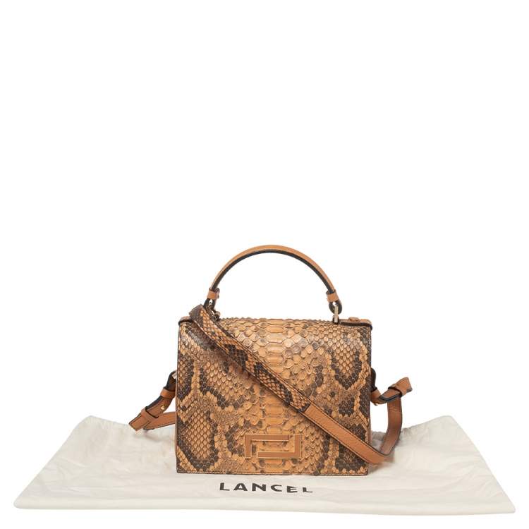 Pre Owned Lancel Tan Python and Leather Flap Top Handle Bag