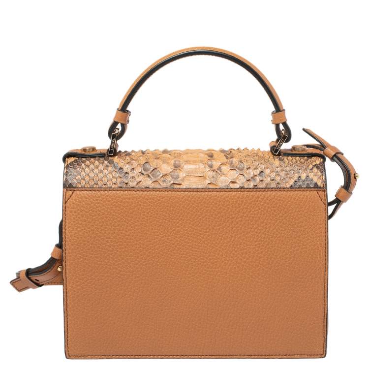 Pre Owned Lancel Tan Python and Leather Flap Top Handle Bag
