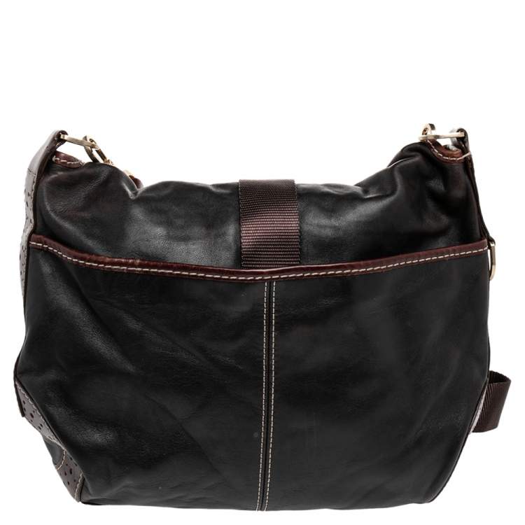 Pre Owned Lancel Black/Brown Studded Leather Shoulder Bag