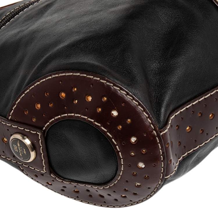 Pre Owned Lancel Black/Brown Studded Leather Shoulder Bag
