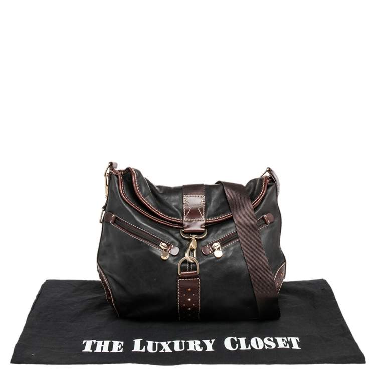Pre Owned Lancel Black/Brown Studded Leather Shoulder Bag