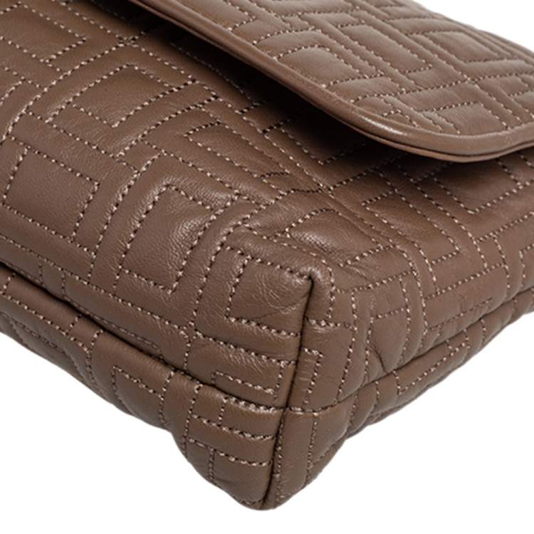 Pre Owned Lancel Brown Quilted Leather Flap Chain Shoulder Bag