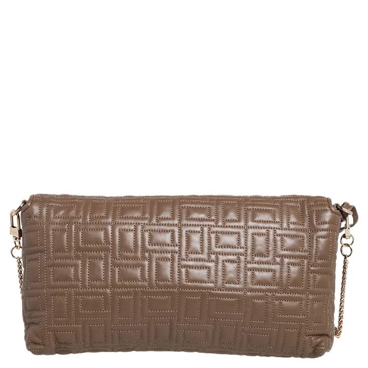 Pre Owned Lancel Brown Quilted Leather Flap Chain Shoulder Bag