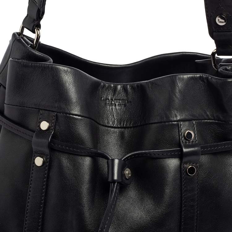 Pre Owned Lancel Black Leather Bucket Hobo