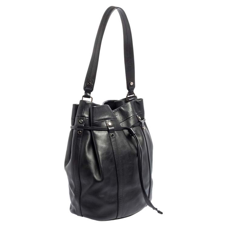 Pre Owned Lancel Black Leather Bucket Hobo