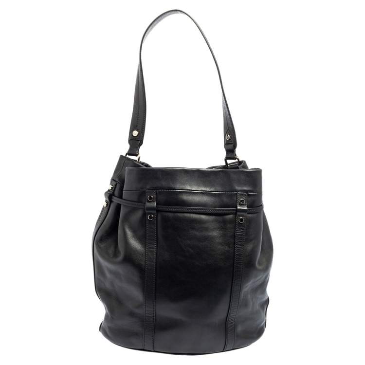 Pre Owned Lancel Black Leather Bucket Hobo