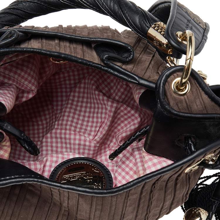 Pre Owned Lancel Brown/Black Suede And Leather Premier Flirt Bucket Shoulder Bag