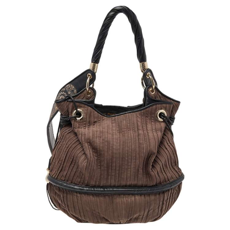 Pre Owned Lancel Brown/Black Suede And Leather Premier Flirt Bucket Shoulder Bag