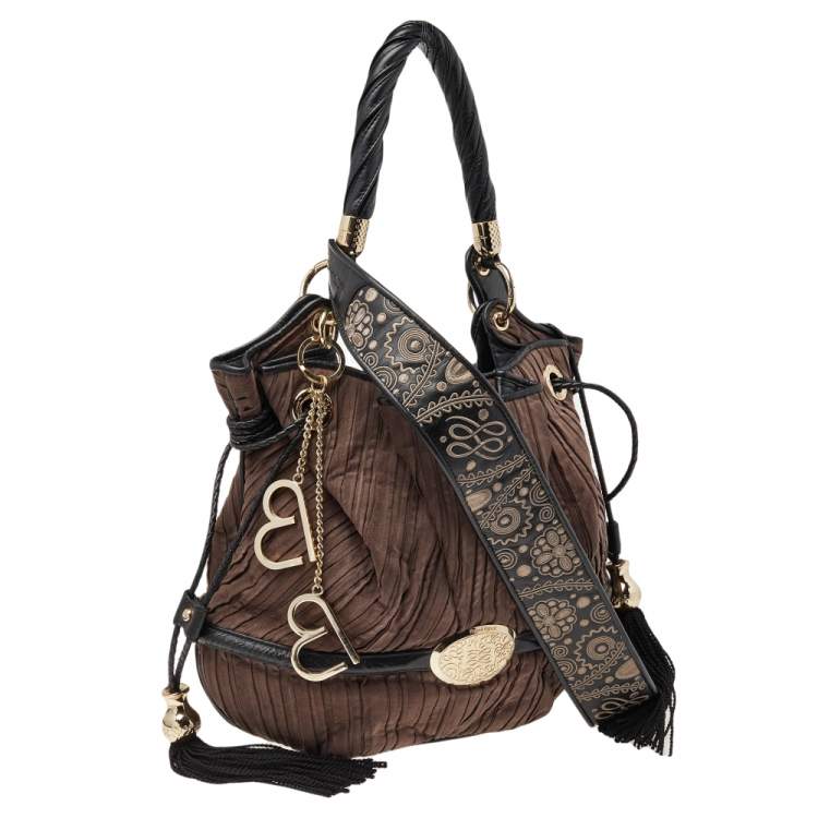 Pre Owned Lancel Brown/Black Suede And Leather Premier Flirt Bucket Shoulder Bag