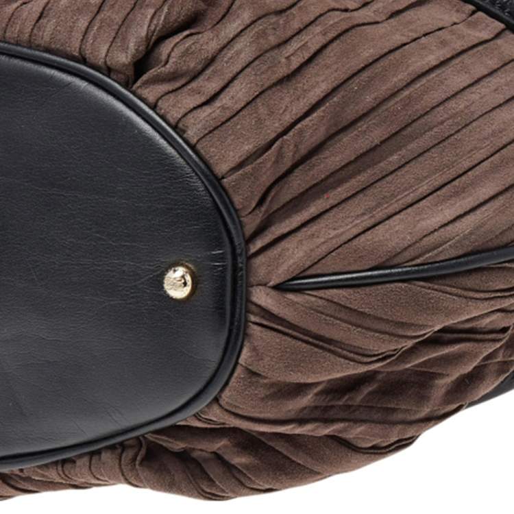 Pre Owned Lancel Brown/Black Suede And Leather Premier Flirt Bucket Shoulder Bag