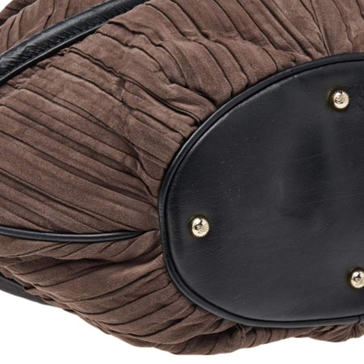 Pre Owned Lancel Brown/Black Suede And Leather Premier Flirt Bucket Shoulder Bag