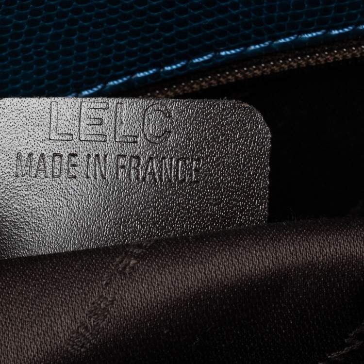 Pre Owned Lancel Blue Lizard Embossed Leather Drawstring Tote