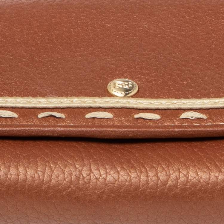 Pre Owned Lancel Metallic Tan Leather Tassel Compact Wallet