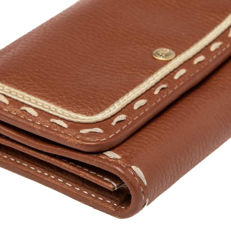 Pre Owned Lancel Metallic Tan Leather Tassel Compact Wallet