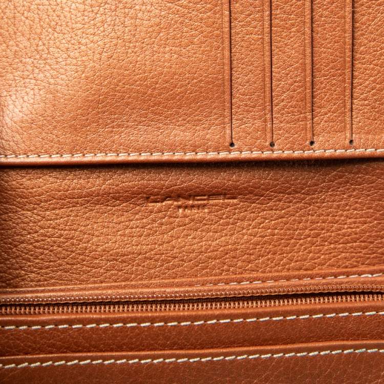 Pre Owned Lancel Metallic Tan Leather Tassel Compact Wallet